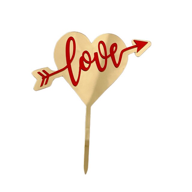 Gold Heart Red Arrow Cake Topper Party Wedding Cake Toppers Cake Decorations