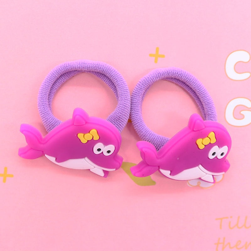 2Pcs Purple Fish Kids Rubber Bands Ponytail Holder Headband Hair Rope Ties Gift