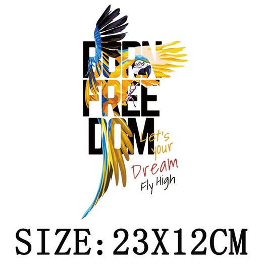 Born Free Bird Pattern Thermal Sticker Letter Patches Clothing DIY Iron-On