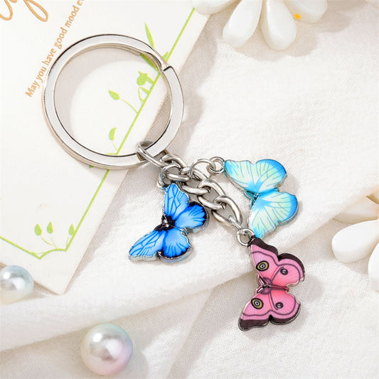 Enamel Blue Pink Butterfly Keychain Color Dripping Butterfly Insects Color