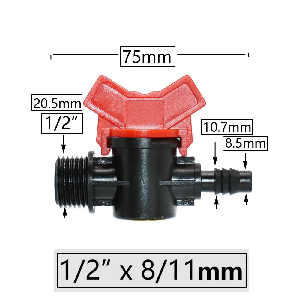 Hose Barbed Mini Valve Garden Tap Barb Connectors With 1/2