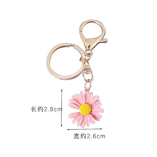 Pink Daisy Acrylic Keychain Simple Flower Pendant Keyring For Women Bag