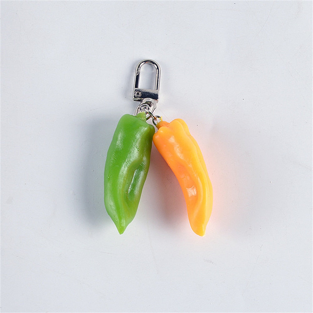 8 Styles Simulation Food Keychain Chili Pepper Garlic Mandarin Fashion Keyring