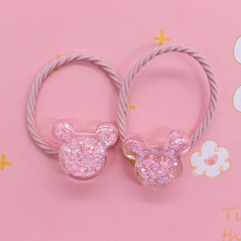 2Pcs/Set Glittering Love Resin Children's Rubber Bands Sweet Hair Accessories