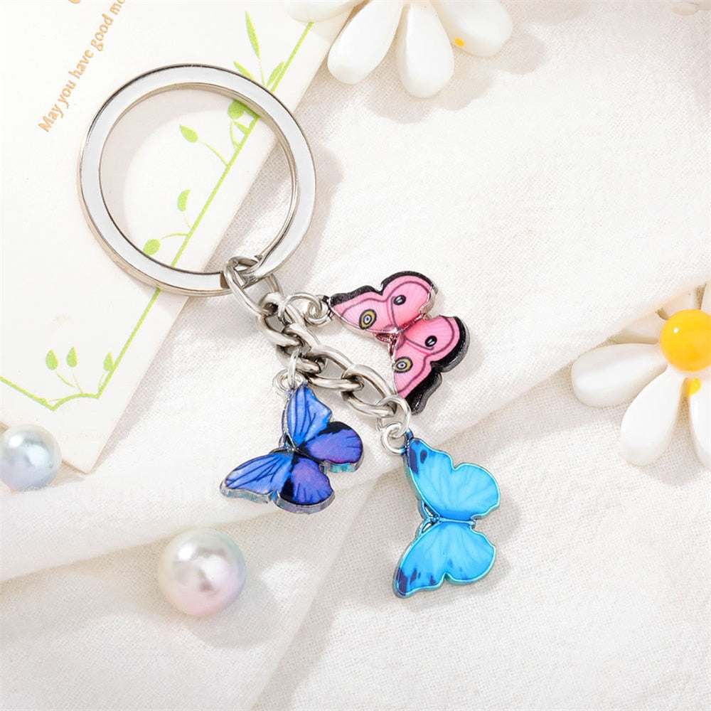 Mixed Color Enamel Butterfly Keychain Color Dripping Butterfly Insects Color