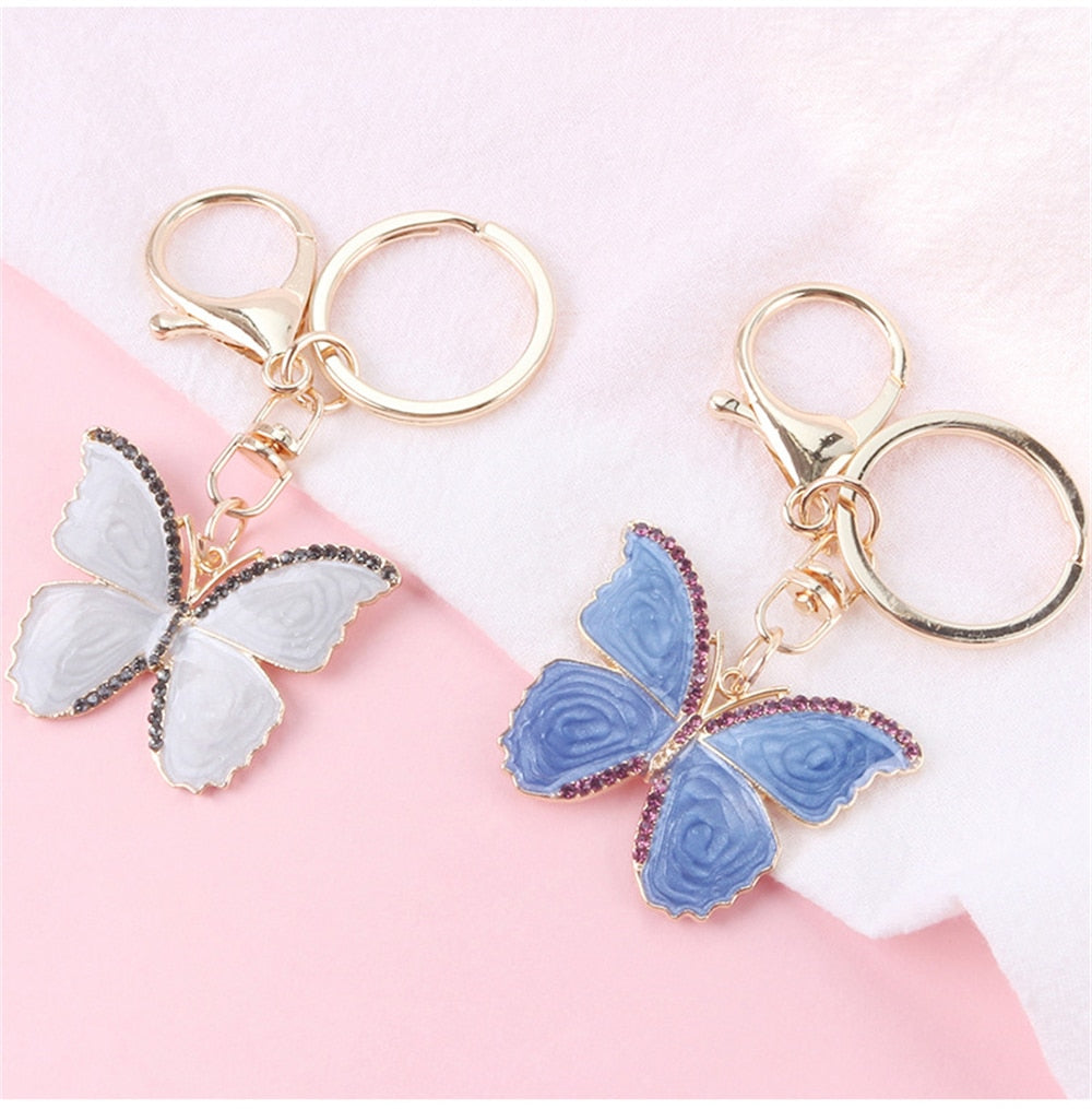 2 Styles Rhinestone Butterfly Pendant Key Chain Enamel Keychain Fashion Bag