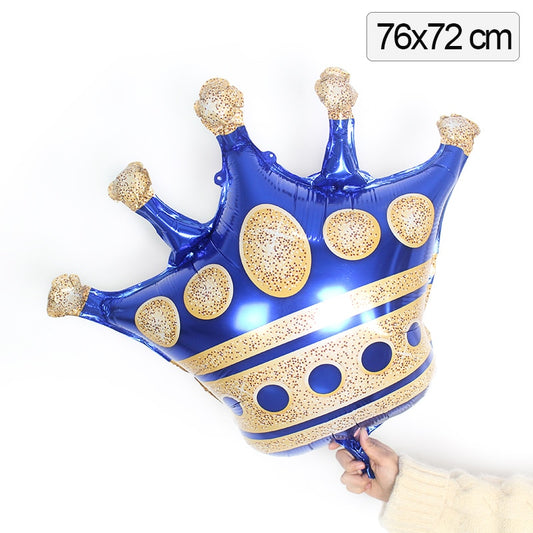 1pc Gold Glitter Blue Crown Balloons Birthday Party Decoration Art Balloon Event