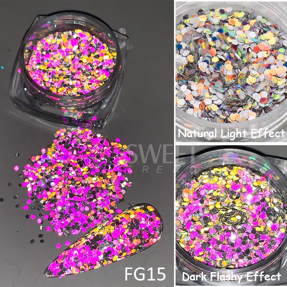 54 Colors 1 Box Reflective Nail Powder Flash Disco Diamond Chrome Pigment