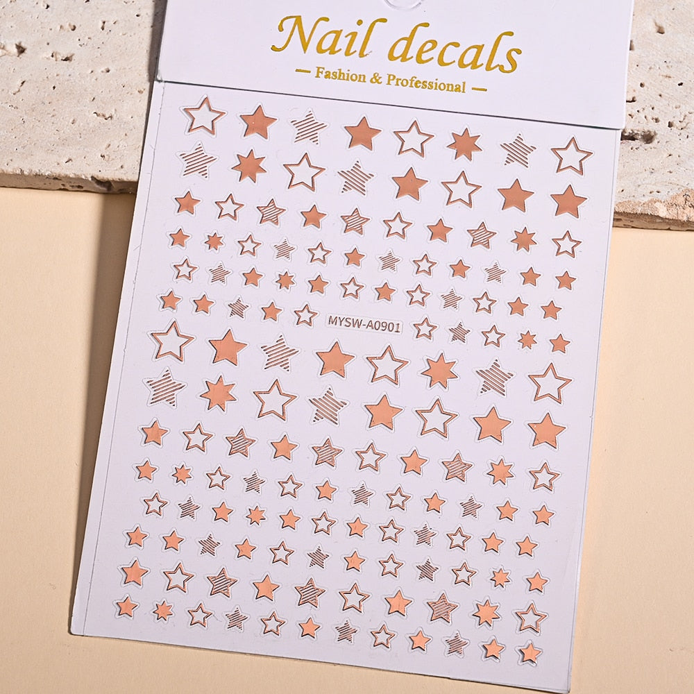 Rose Gold Hollow Star Pattern Nails Stickers Adhesive DIY Nail Art Decals Nail