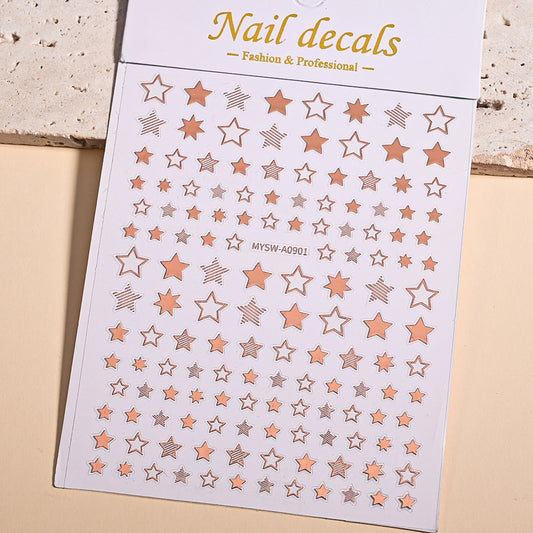 Rose Gold Hollow Star Pattern Nails Stickers Adhesive DIY Nail Art Decals Nail