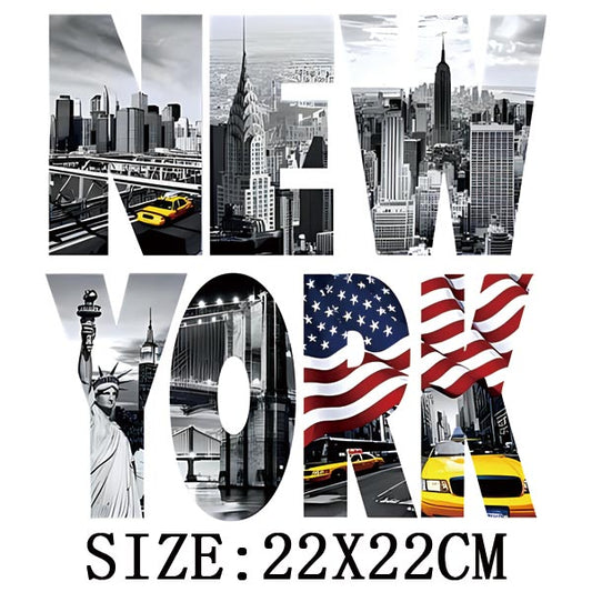 New York Landscape Letter Patches Clothing DIY Iron-On Sticker Clothes Decal