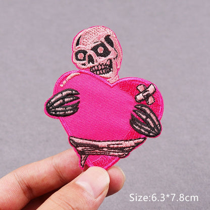 Pink Skeleton and Heart Embroidery Patch Iron On Patches Clothing