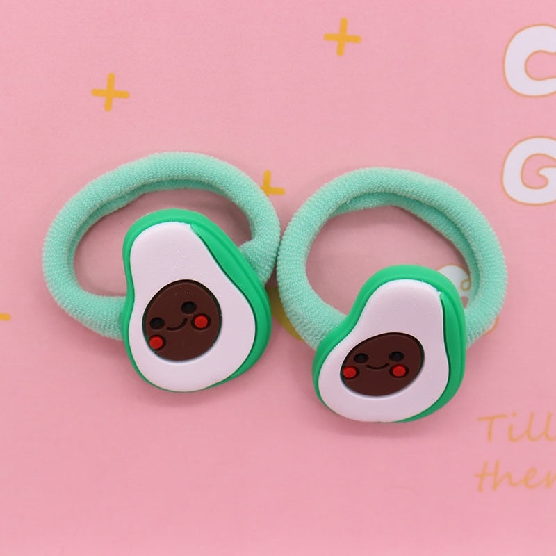 2Pcs Green Avocados Cute Rubber Band Hairbands Creative Scrunchies Kids Elastic