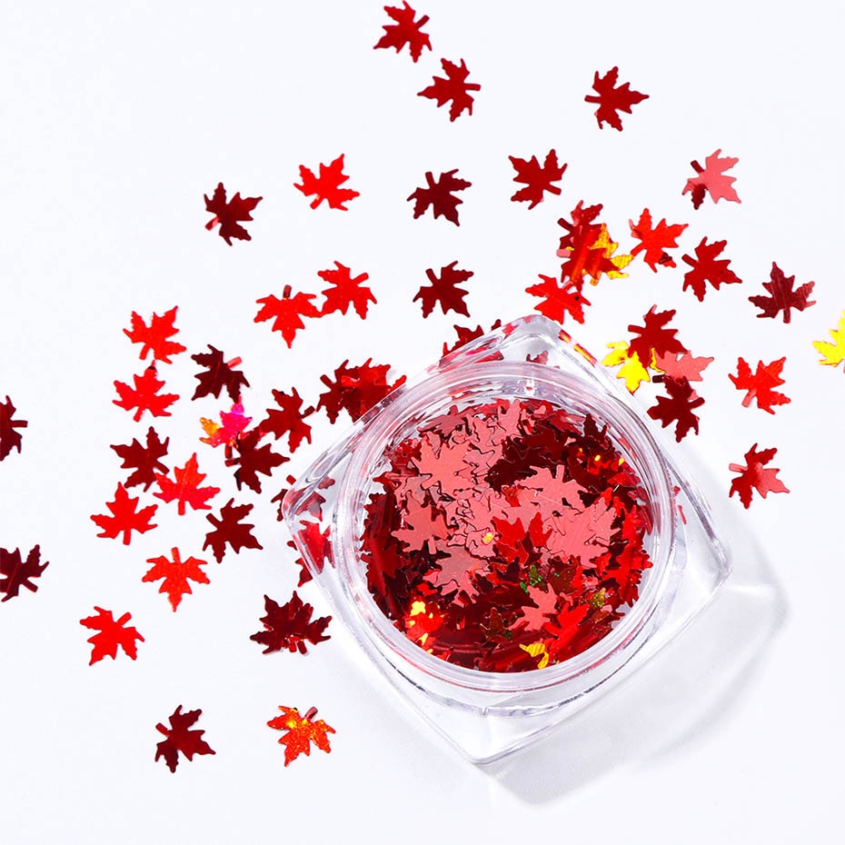 Red Maple Leaf Nail Glitter Decoration Nail Art Decor DIY Design Nails