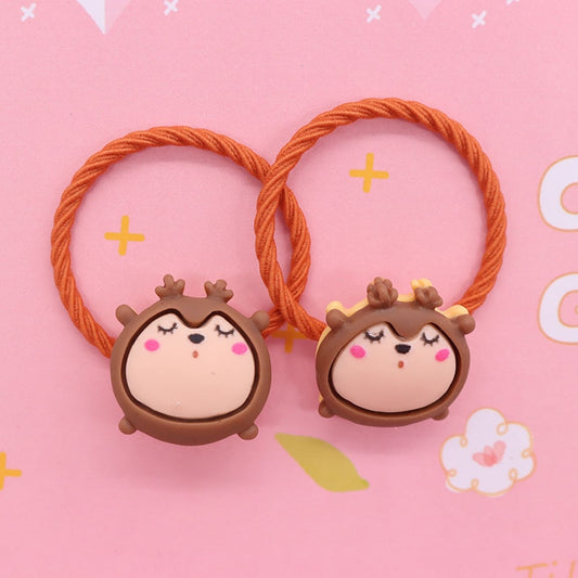 2Pcs Round Brown Deer Baby Headband Scrunchies Children's Elastic Bands Kids