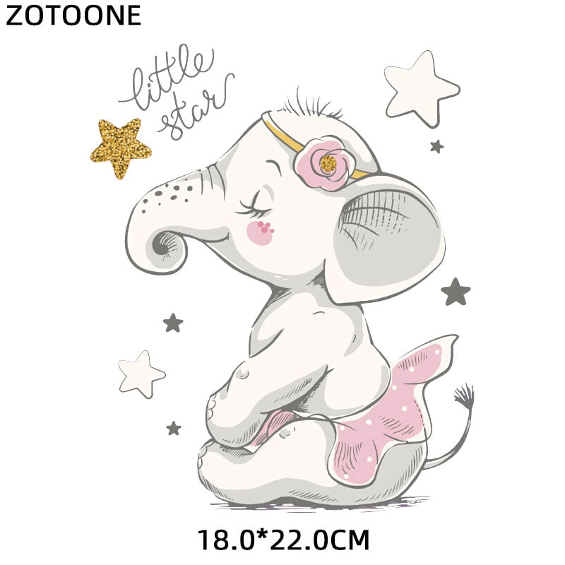 Little Star Baby Elephant Iron on Sticker Girl Clothes Cartoon Patches Stickers