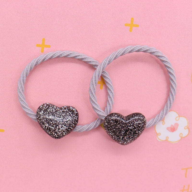 2Pcs/Set Glittering Love Resin Children's Rubber Bands Sweet Hair Accessories