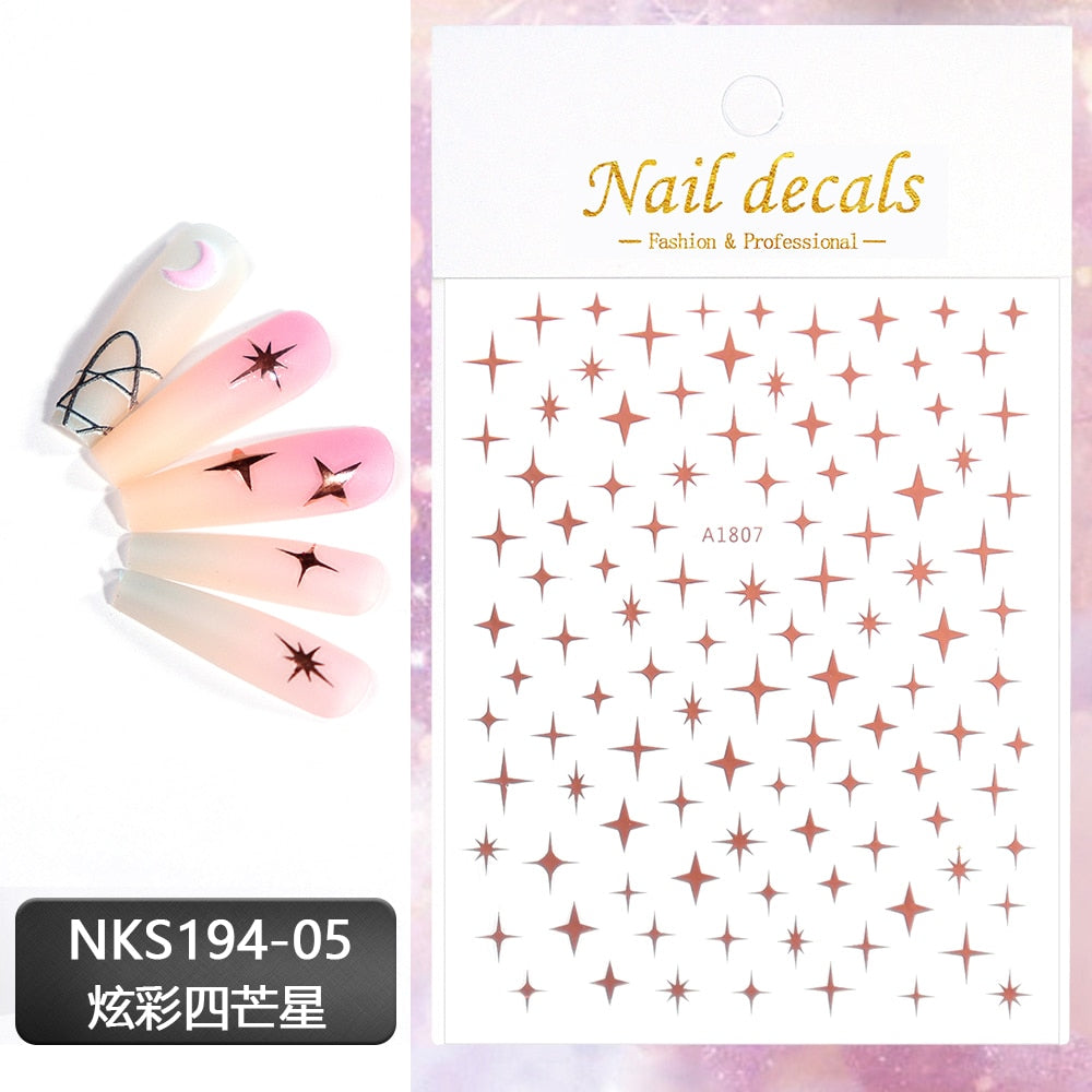 Rose Gold Star Nails Stickers Adhesive DIY Nail Art Decals Nail Accessories