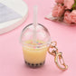 Yellow Milk Bubble Tea Keychains Simulation Milk Tea Cup Pendant With Moon