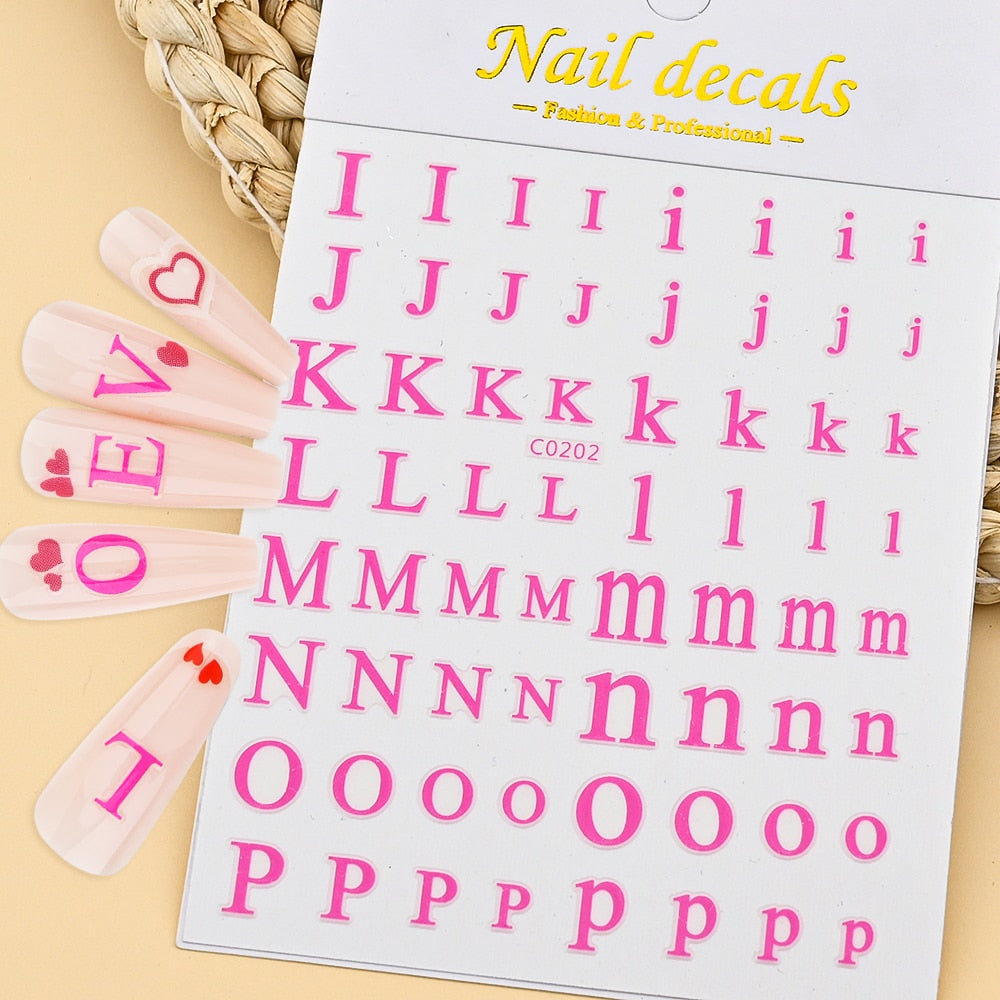 Pink Partial Alphabet Nails Stickers Adhesive DIY Nail Art Decals Nail