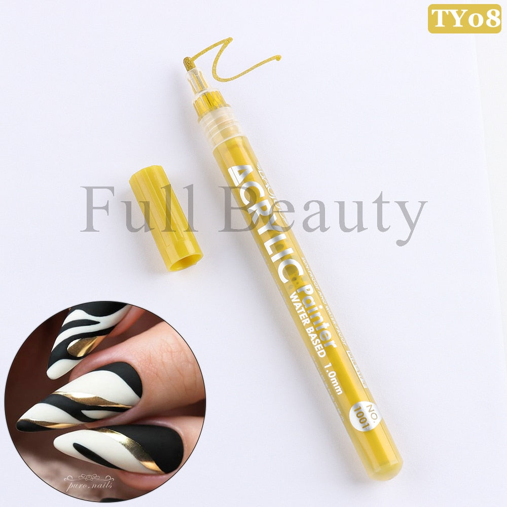 Metallic Gold Nail Polish Waterproof Nail Marker Pen For Design Graffiti Drawing