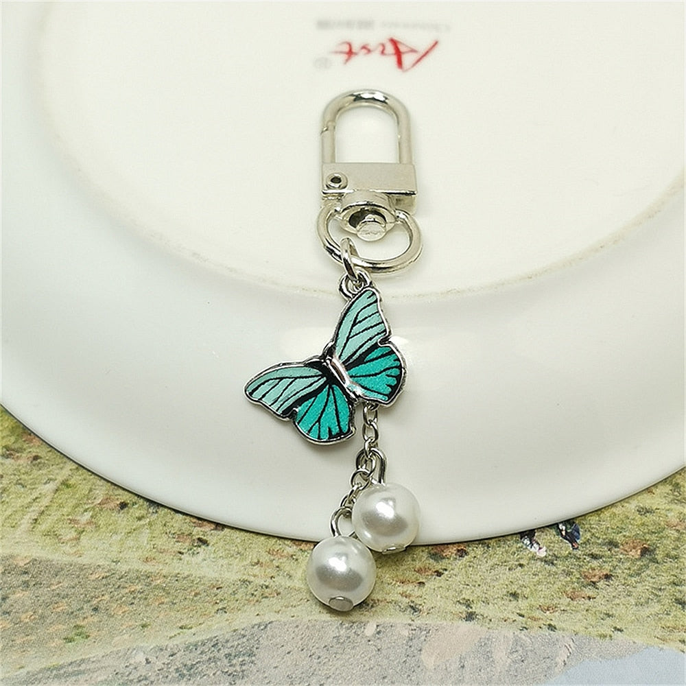 Mint Green Enamel Butterfly Keychain Color Dripping Butterfly Insects Color