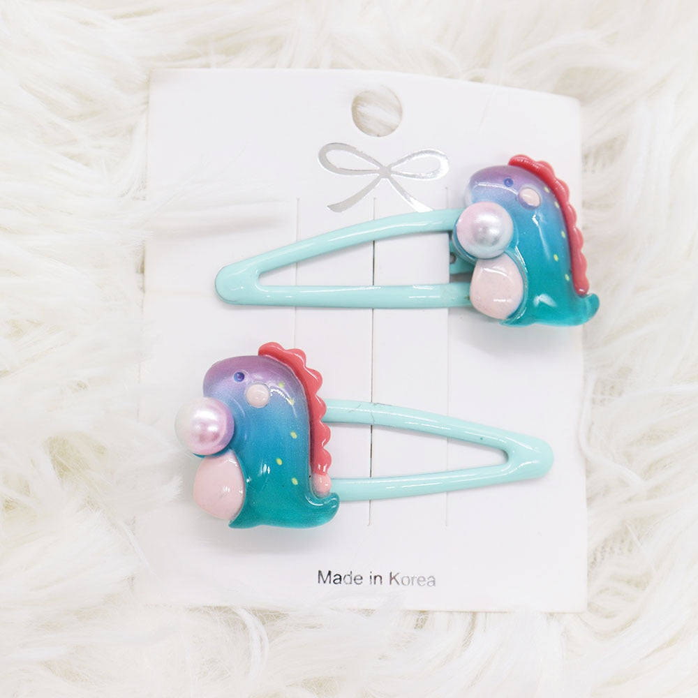 2Pcs Blue Dinosaur Hairpin Girl Hair Clip Cartoon Headband Hairpins Accessories