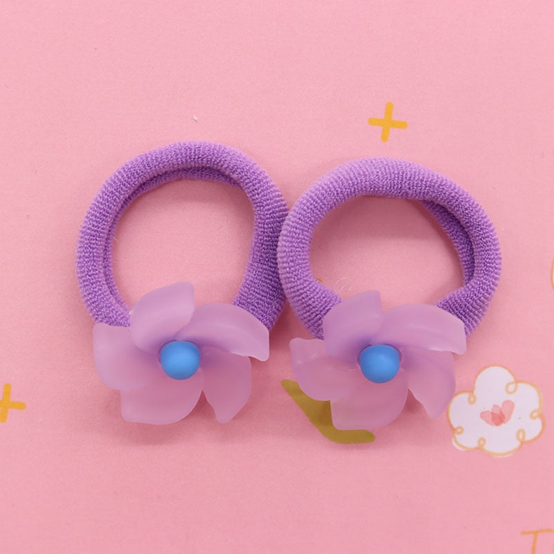 2Pcs Purple Flower Cute Rubber Band Hairbands Creative Scrunchies Kids Elastic