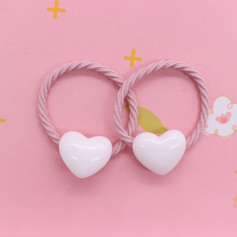 2Pcs/Set Glittering Love Resin Children's Rubber Bands Sweet Hair Accessories