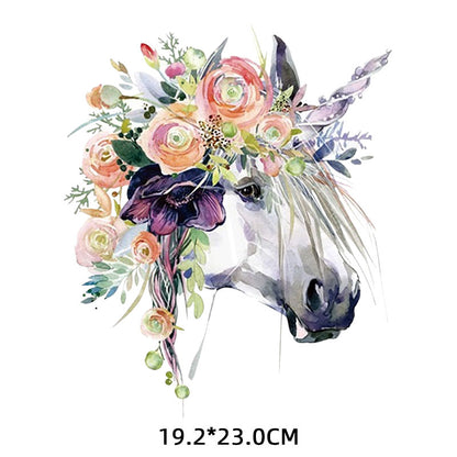 Flowers Horse Face Iron on Sticker Girl Clothes Cartoon Patches Stickers Shirts