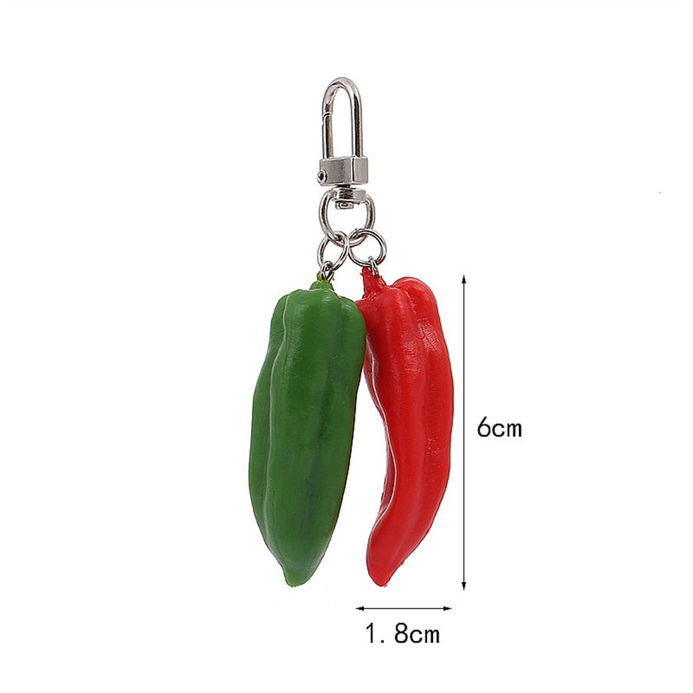 Red Green Pepper Simulation Food Keychain Fashion Keyring Bag Pendant Ornaments