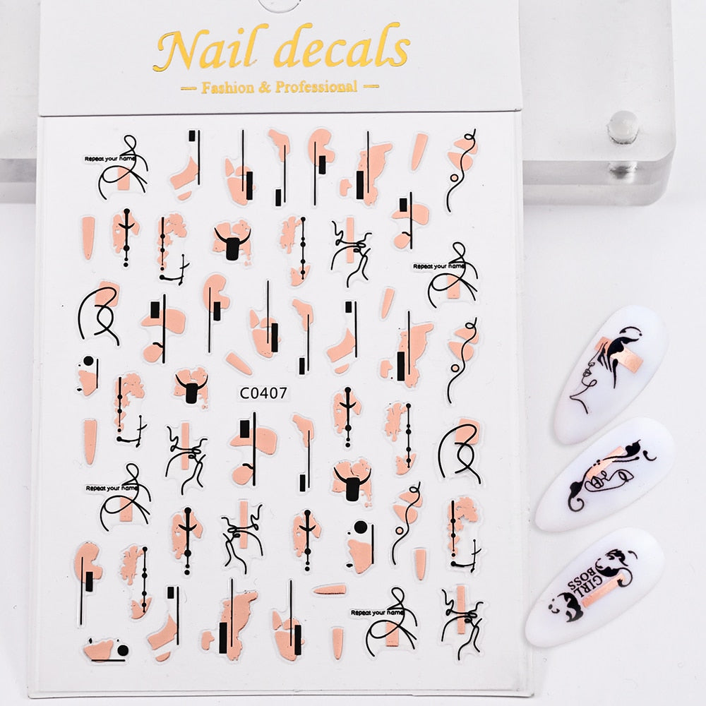 Lines and Rose Gold Spots Nails Stickers Adhesive DIY Nail Art Decals Nail