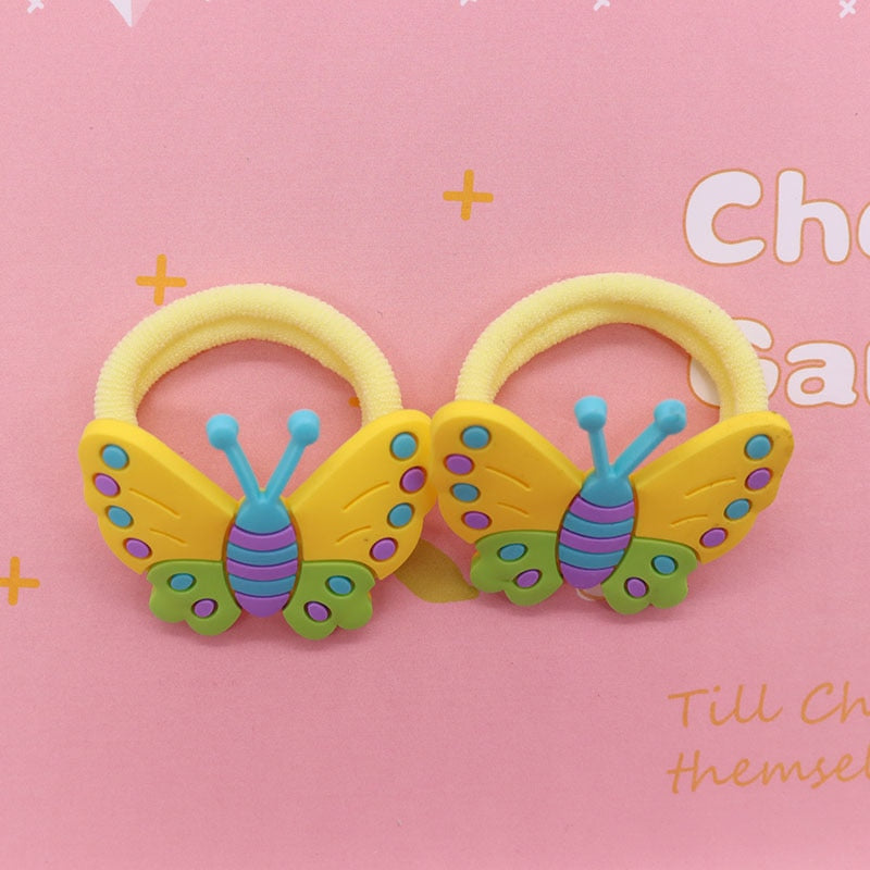 2Pcs Yellow Butterfly Cute Rubber Band Hairbands Creative Scrunchies Kids