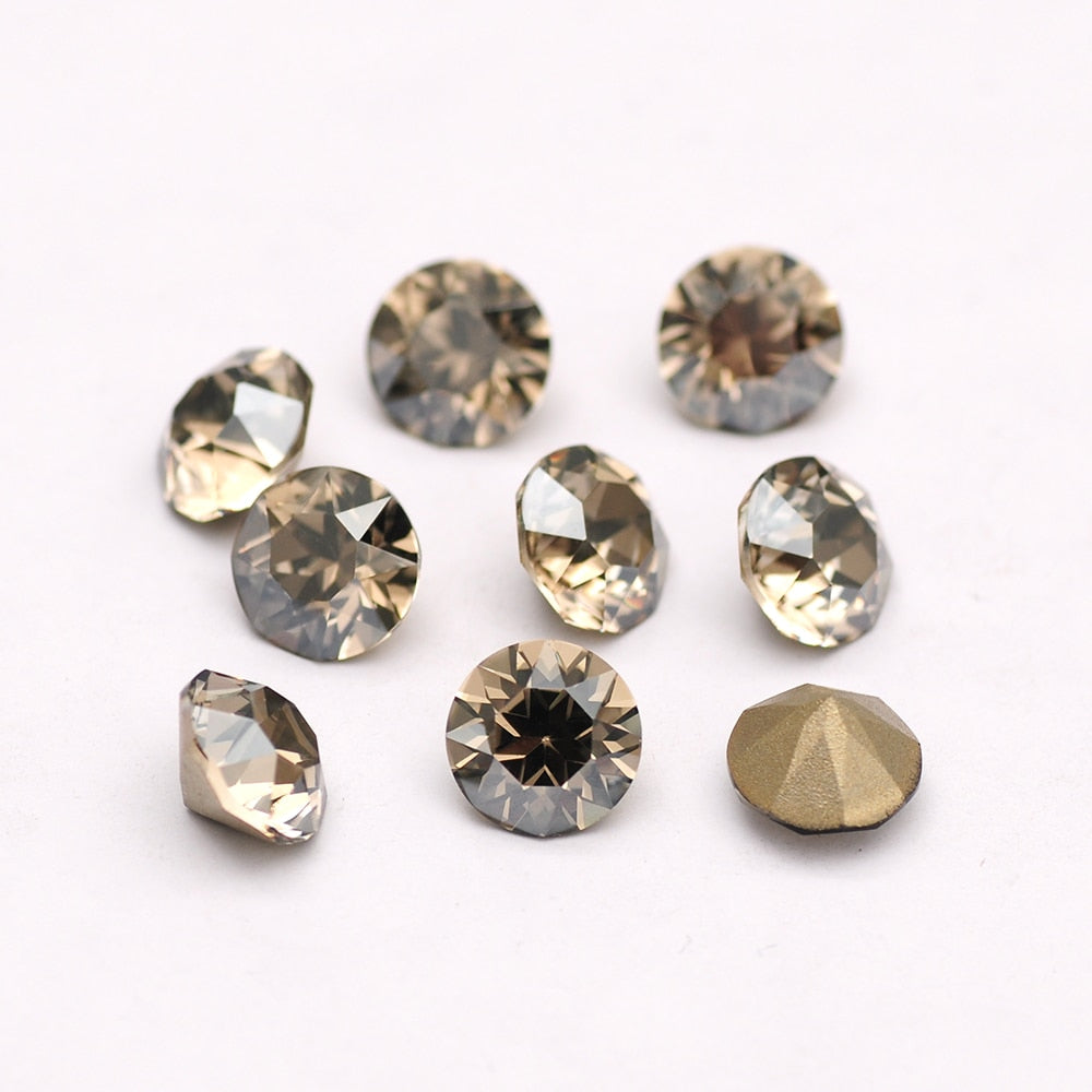 Glass Diamond Shape Round Stone 5-10mm Cone Pointed Crystal Pointback Nail Art