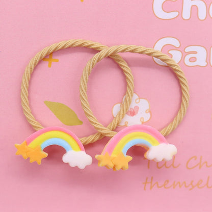 2Pcs Rainbow Cloud Stars Cartoon Rubber Band Kids Art Hairband Creative