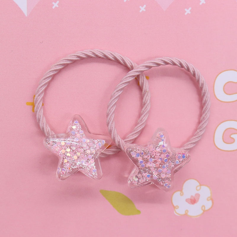 2Pcs/Set Glittering Love Resin Children's Rubber Bands Sweet Hair Accessories