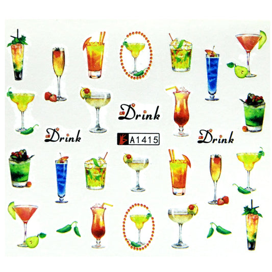 Drink Cocktail Vacation Nail Sticker Summer Nail Design Decorations Nails Decals