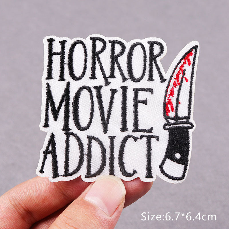 Horror Movie Addict Embroidery Patch Iron On Patches Clothing Thermo-Adhesive