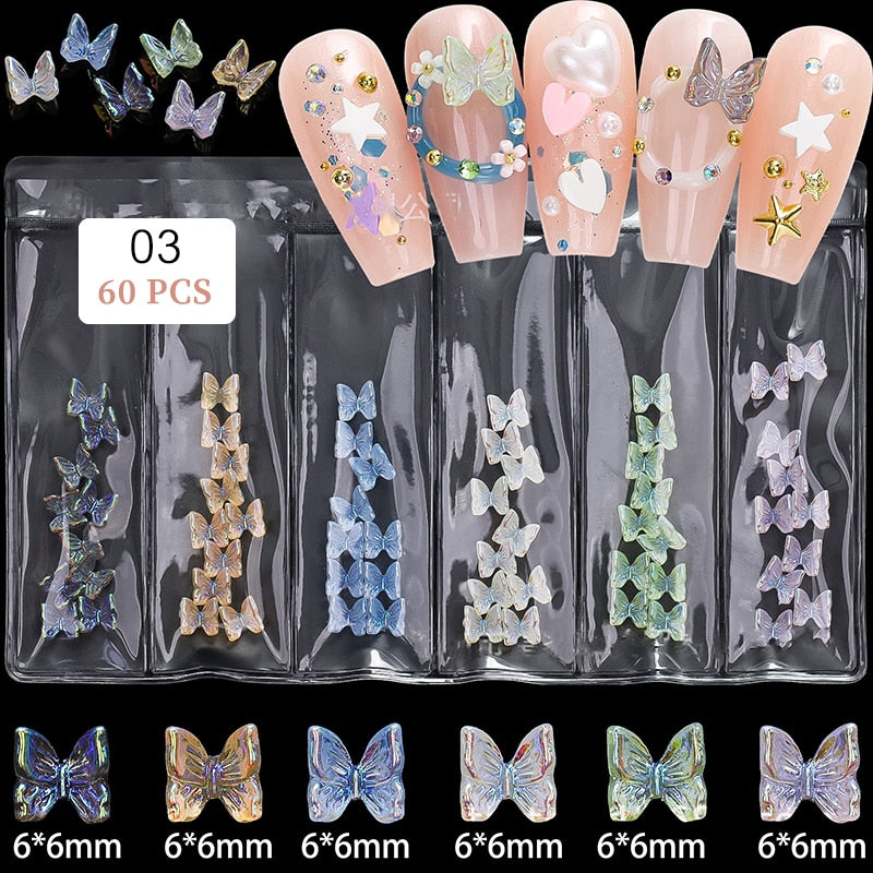 24 Styles 3D Aurora Bear Butterfly Nail Art Accessories Resin Flat Back White