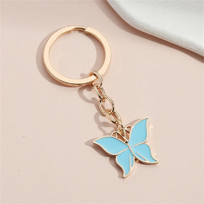 Blue Metal Butterfly Keychains Women Handbag Charms Exquisite Keyring For Girls