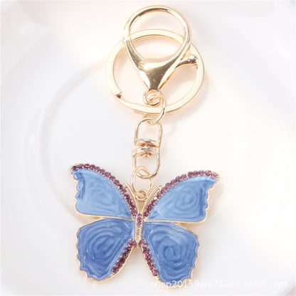 Blue Rhinestone Butterfly Pendant Key Chain Enamel Insect Keychain Fashion Bag