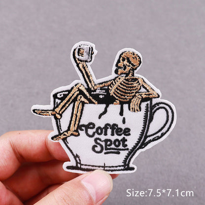 Coffee Spot Skeleton Embroidery Patch Iron On Patches Clothing Thermo-Adhesive