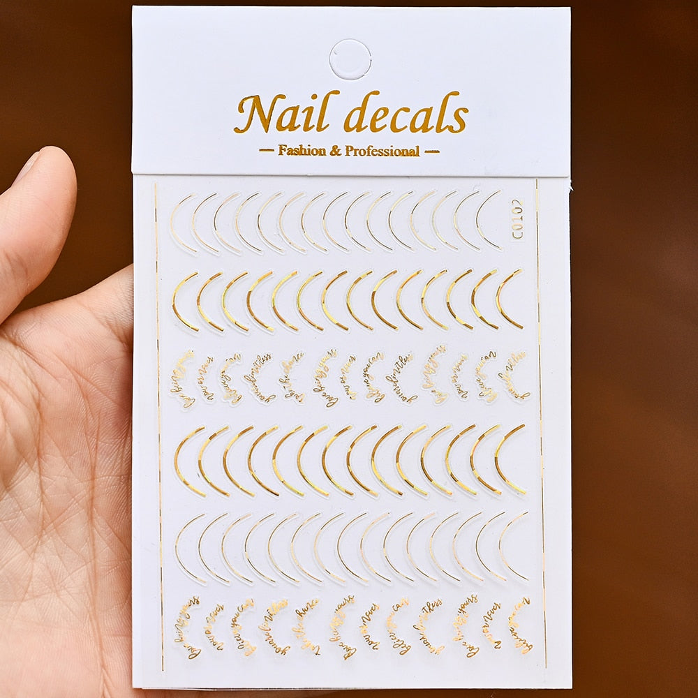 Line Arch Gold Nails Stickers Adhesive DIY Nail Art Decals Nail Accessories