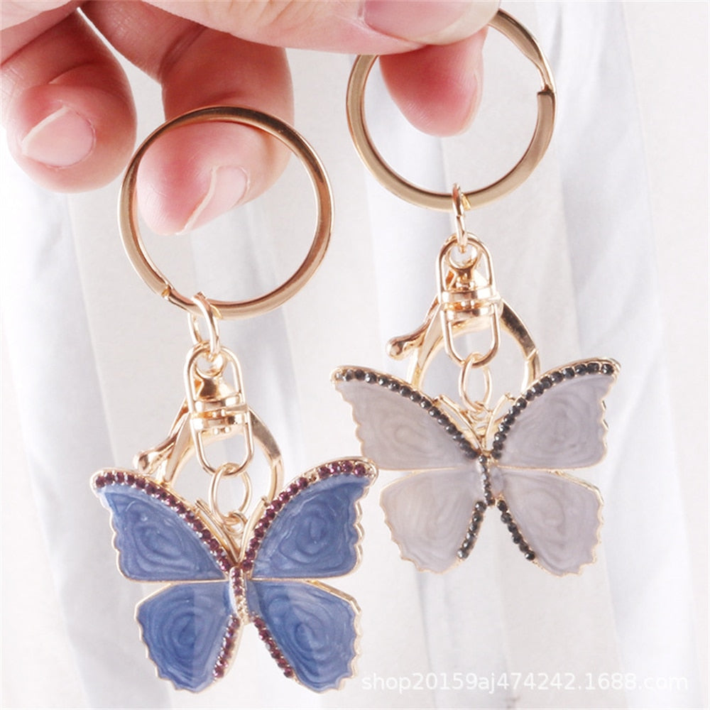 2 Styles Rhinestone Butterfly Pendant Key Chain Enamel Keychain Fashion Bag