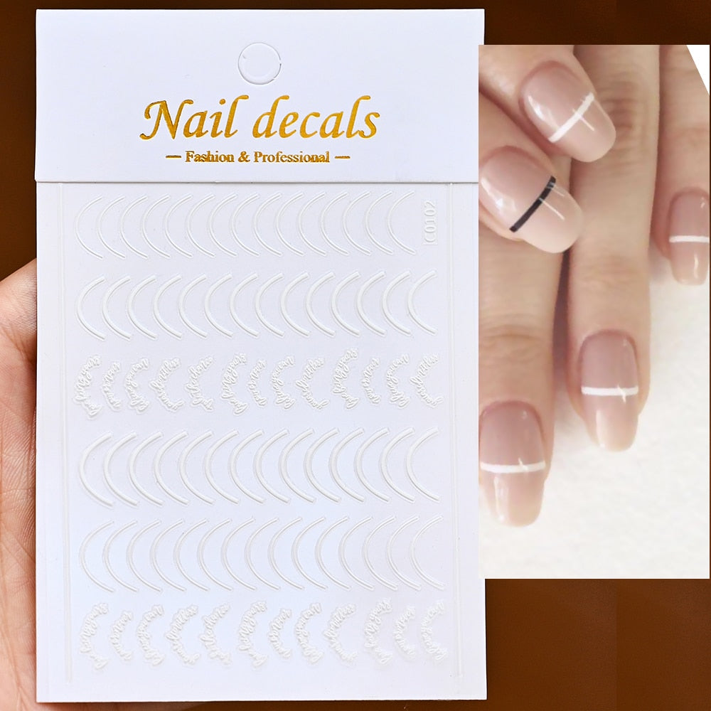 White Arch Nails Stickers Adhesive DIY Nail Art Decals Nail Accessories