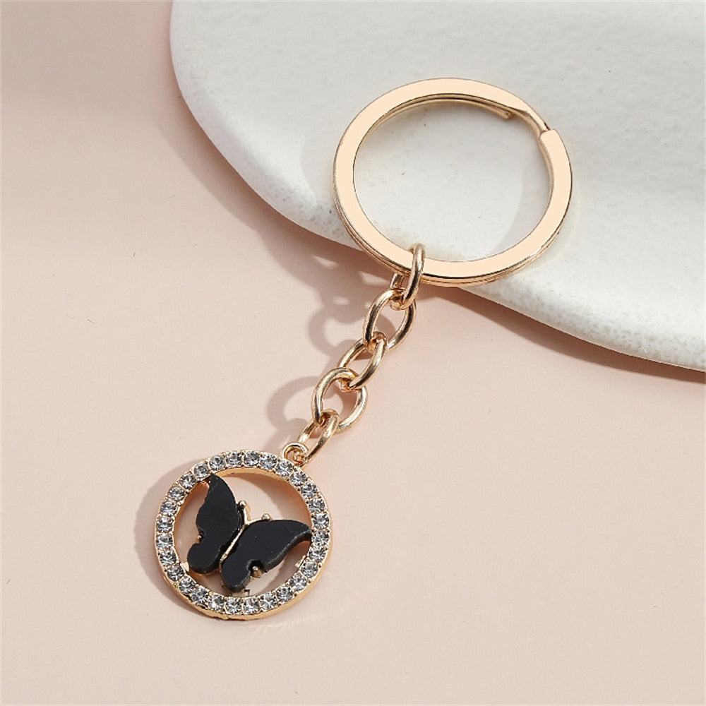 Red Metal Butterfly Keychains Women Handbag Charms Exquisite Keyring For Girls