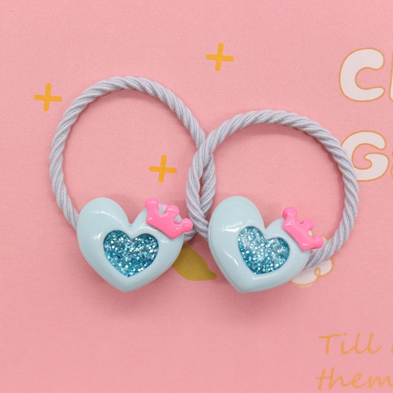 2Pcs/Set Glittering Love Resin Children's Rubber Bands Sweet Hair Accessories