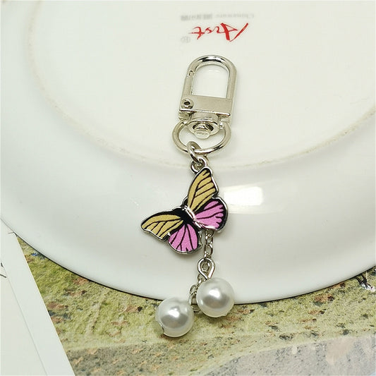 Yellow Pink Enamel Butterfly Keychain Color Dripping Butterfly Insects Color