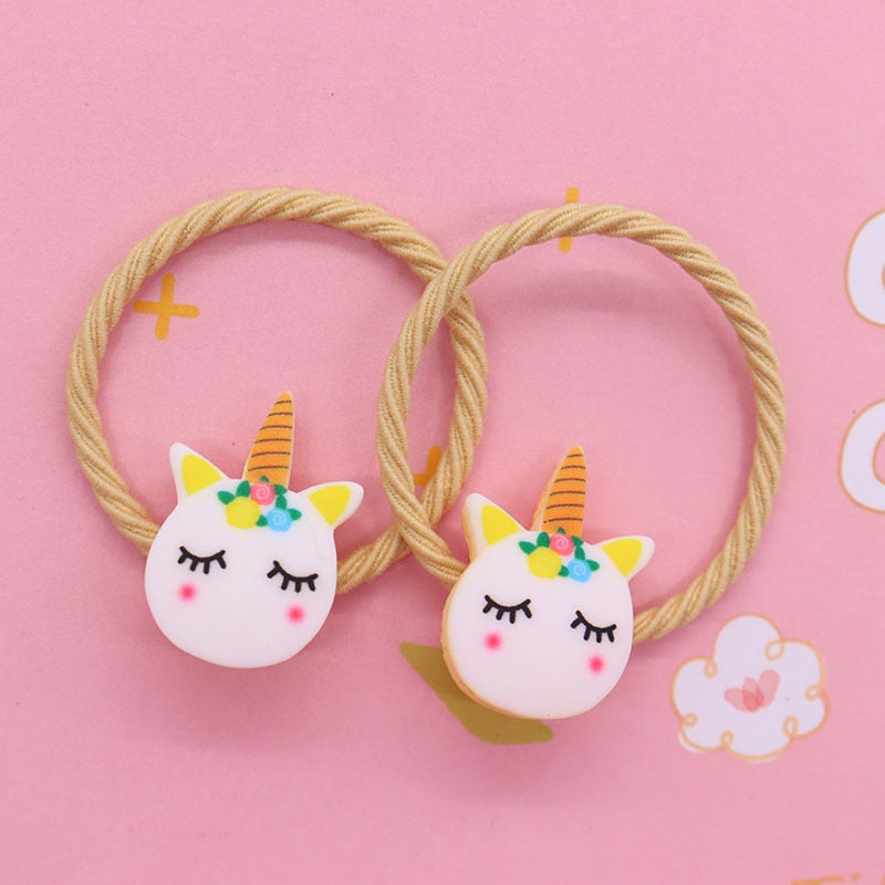 2Pcs Unicorn Head Cartoon Rubber Band Kids Art Hairband Creative Scrunchies