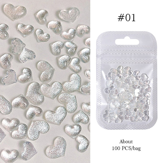 Silver Gllitter Hearts Nail Art Charms DIY Nail Decoration Nail Accessories